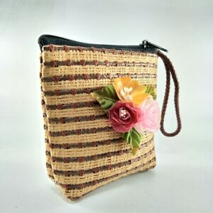 Handmade Thai Coin Purse Weave Genuine Leather Fish scale Artificial Flower Gift