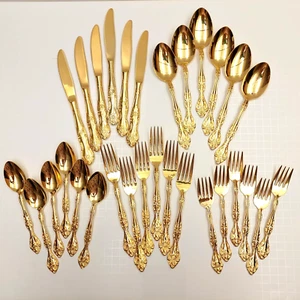 Stanley Roberts Gold Stainless Flatware Set Charles IV x6 - Picture 1 of 9