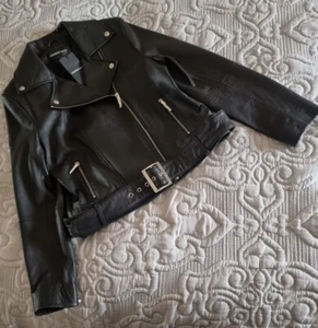 Brand New NWT Country Road CR Size 10 Leather Biker Jacket RRP $799 Black - Picture 1 of 8