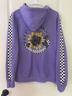 Rue 21 Rue21 连帽衫 KEEP THE MOOD 花卉向日葵紫色 白色 黑色 M 码 — 第 1/4 张图片