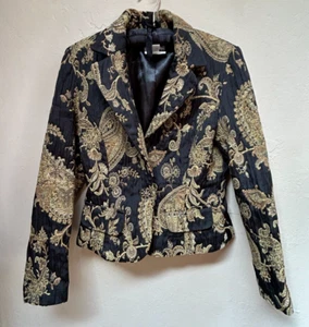 Joseph Ribkoff Womens Veston Blazer Size 8 Black/Gold Paisley One Button - Picture 1 of 8