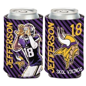 JUSTIN JEFFERSON #18 MINNESOTA VIKINGS 2 SIDED DESIGN CAN Cooler Koozie HOLDER - Picture 1 of 1