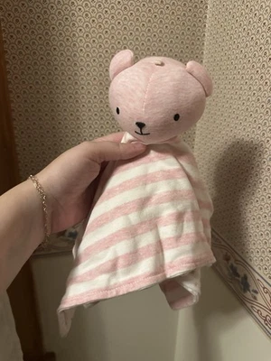 Manta de seguridad flores rayas amorosas tejido blanco rosa orgánico conejo + oso  Foto 1 de 3