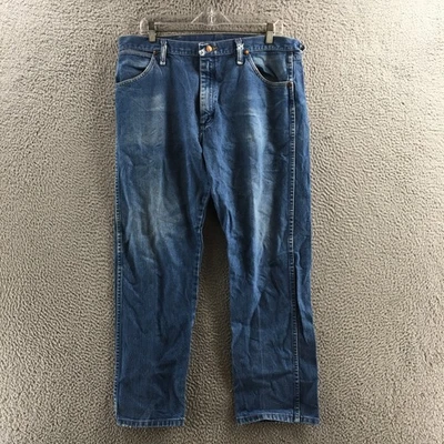 Pantalones de mezclilla Wrangler corte vaquero para hombre 38x32 azul algodón tiro medio cremallera mosca informales Foto 1 de 4