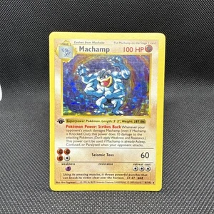 (Shadowless) 1st edition Pokemon MACHAMP Card BASE Set 8/102 Holo Rare - Picture 1 of 11