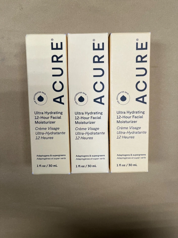 3 nuevas cremas hidratantes faciales Acure ultra hidratantes de 12 horas - 1 oz cada caja Foto 1 de 1