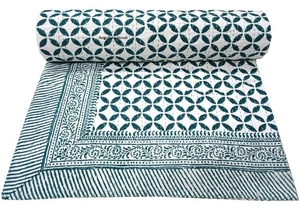 Indian Hand Block Print kantha Bedding Throw Hand Stitch Bedcover/ Bedding/Sofa - Picture 1 of 10