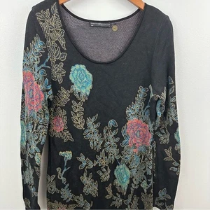 Peruvian Connection Floral Knit Midi Sweater Dress Size Large Pima Cotton - Picture 1 of 10