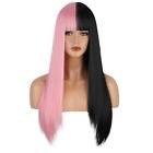 Balyepseol Half Black Pink Wig Bangs Women Long Straight Fanshion 26 in cosplay