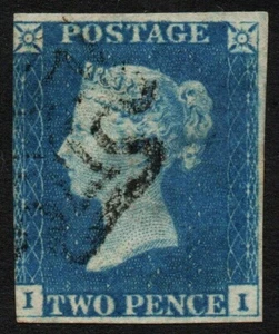 GB QV 2d blue SG4 Plate 1 DS1. 3 good margins. Black M/Cross I - I (MA003) - Picture 1 of 1