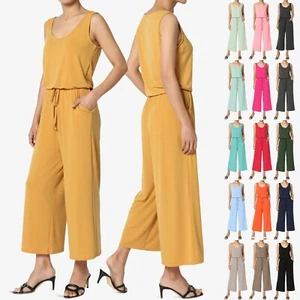 TheMogan S~3X Sleeveless Scoop Neck Pocket Crop Wide Leg Culotte Jumpsuit - Picture 1 of 107
