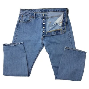 Levi's 501 Relaxed Fit Button Fly Jeans Men's 36 x 29 Blue Denim Cotton Western - Picture 1 of 11