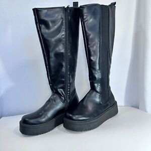 Rouge Helium Woman's Tall Boots Black Size 9 Knee Length Goth Punk Platform 