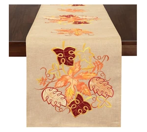 Herbst Tischläufer 14x70 - bestickt orange Ahornblätter, Erntedank Tisch De - Bild 1 von 7