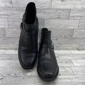 Born Moringa Black Leather Pull On Western Buckles Ankle Booties Women Size 9M - Picture 1 of 10