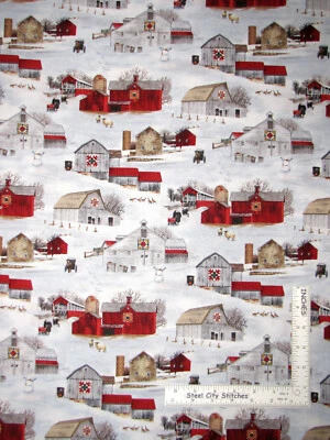 Amish Barn Snow Farm Fabric Half-Yard Heading Home Cotton Elizabeths Studio - Image 1 of 3