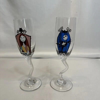 Jack & Sally Флейты для Шампанского Винные Бокалы Свадебный Витой Ствол РЕДКИЙ Трудно найти Набор - Изображение 1 из 4