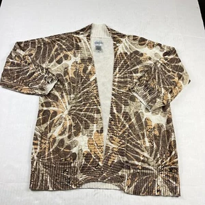 Chicos Linen Blend Cardigan Floral Print 3/4 Sleeve Open Front Sweater 1 MEDIUM - Picture 1 of 10
