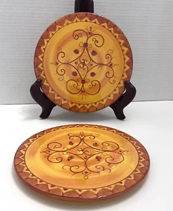 Lot Of 2 Pier 1 Trivet Hot Plate Karistan Orange Yellow Berries Scroll Swirls - Picture 1 of 24