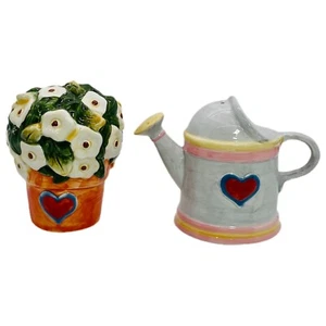 Salt and Pepper Shakers Flowers and Watering Can Susan Winget New Old Stock 1993 - Picture 1 of 12