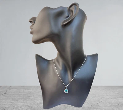 collana e ciondolo argento 925 anallergico zirconi azzurro bianchi goccia - Immagine 1 di 4