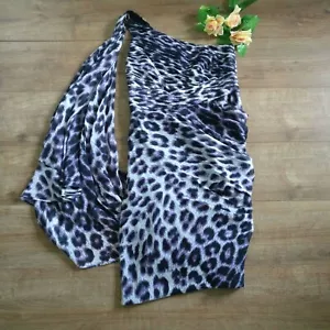 Monsoon Turple Silk One Shoulder Animal Print Grecian Dress SZ 12 Watteau Train - Picture 1 of 8
