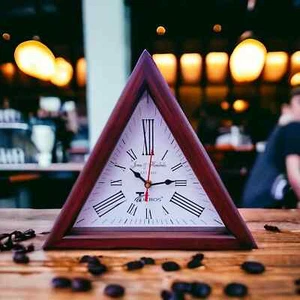 Modern Triangle Wall Clock-12-inch Wooden Designer Clock For Living Room - Picture 1 of 8