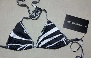 Top de bikini Pretty Little Thing para mujer 4 rayas negras blancas triángulo natación nuevo con etiquetas - Imagen 1 de 6