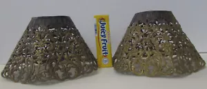 OLD MATCHED PAIR of ANTIQUE BRASS HAND PUNCHED or PIERCED LAMP SHADES ~ SHA1 - Picture 1 of 11