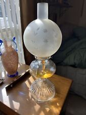 Antique Kerosene Oil Lamp Gone With The Wind Style Etched Globe Beautiful Satin