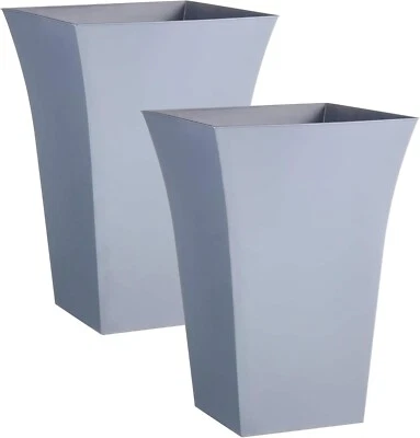 2 x 44cm Tall Grey Large Plant Pot Indoor Outdoor Garden Square Plastic Planter