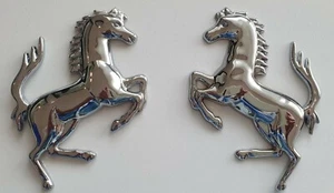 A Pair Quality 3D Metal Running Horse Car Emblem Sticker Decal Silver - Picture 1 of 3