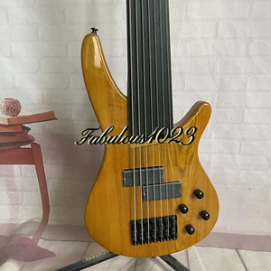 Transparent Yellow Fretless 7-String Electric Bass, Maple Neck Solid Ash Body - Picture 1 of 9