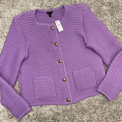 Cárdigan tejido texturizado Talbots para mujer talla mediana púrpura botones dorados nuevo Preppy Foto 1 de 4