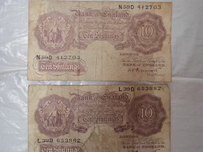 BILLETES DE DIEZ CHELINES DEL BANCO DE INGLATERRA (2) AÑOS 40 L39D 653882 y N59D 412703 Foto 1 de 4