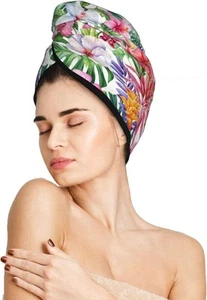 Tropical Flowers Hair Towel Wrap Microfiber Fast Drying - Picture 1 of 8