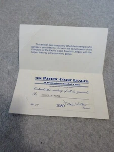 1980 PACIFIC COAST LEAGUE Minor League Baseball SEASON PASS #37 Unused Original - Picture 1 of 2