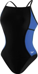 Speedo Launch Splice Drill Back PowerPLUS Swimsuit Black / Blue Youth 8/ 24  $79 - Picture 1 of 10