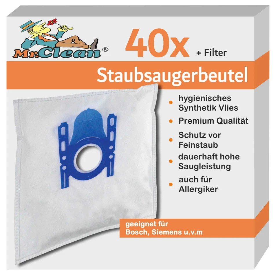 40 Mr.Clean Staubsaugerbeutel kompatibel zu Siemens Signet Cycle-Tech Rapid  - Bild 1 von 2