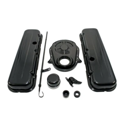 65-95 BBC Chevy 454 Black Dress Up Kit Short Valve Covers 396 402 427 Big Block - Image 1 of 4