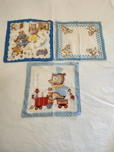 Vintage Children's Handkerchiefs Lot of 3: 3 Bears, Lambs, & Bear on Train - Picture 1 of 7