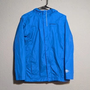 Columbia Windbreaker Jacket Hooded Kids Youth Large L Omni-Tech Waterproof Blue - Picture 1 of 14