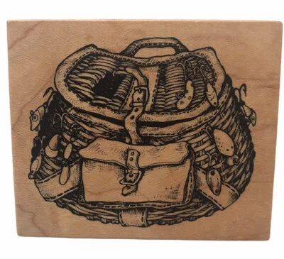 PSX G1654 Fishing Tackle Basket Rubber Stamp Vintage 1995 NEW - Image 1 of 4