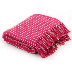 Cotton Throw Bed Sofa Couch Blanket Rug Squares 125x150cm Pink - Picture 1 of 6