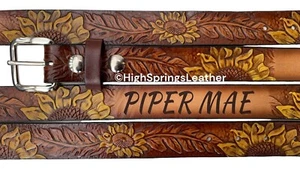 Kid Name Belt - Sunflower Leather Custom Engraved Toddlers Boys and Girls - Picture 1 of 7