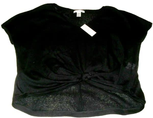 NEW NWT MANDEE BLACK DRESSY V-NECK CROP TOP SHIRT JUNIORS LADIES CLOTHES MEDIUM - Picture 1 of 4