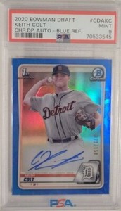 KEITH COLT 2020 BOWMAN Chrome Draft TRUE BLUE REFRACTOR Auto RC 150 PSA 9 Tigers