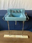 Vtg Mid Century Clair De Lune Blue Sink Chrome legs Towel Bars Standard 662-23E