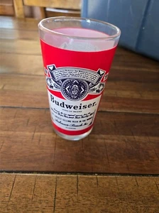 Vintage Red Budweiser Beer 10 oz. Drinking Glass - Picture 1 of 6