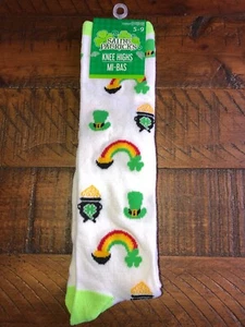St Patricks Day Socken Regenbogen kniehoch Damen 5-9 Glücksklee Topf Gold - Bild 1 von 2